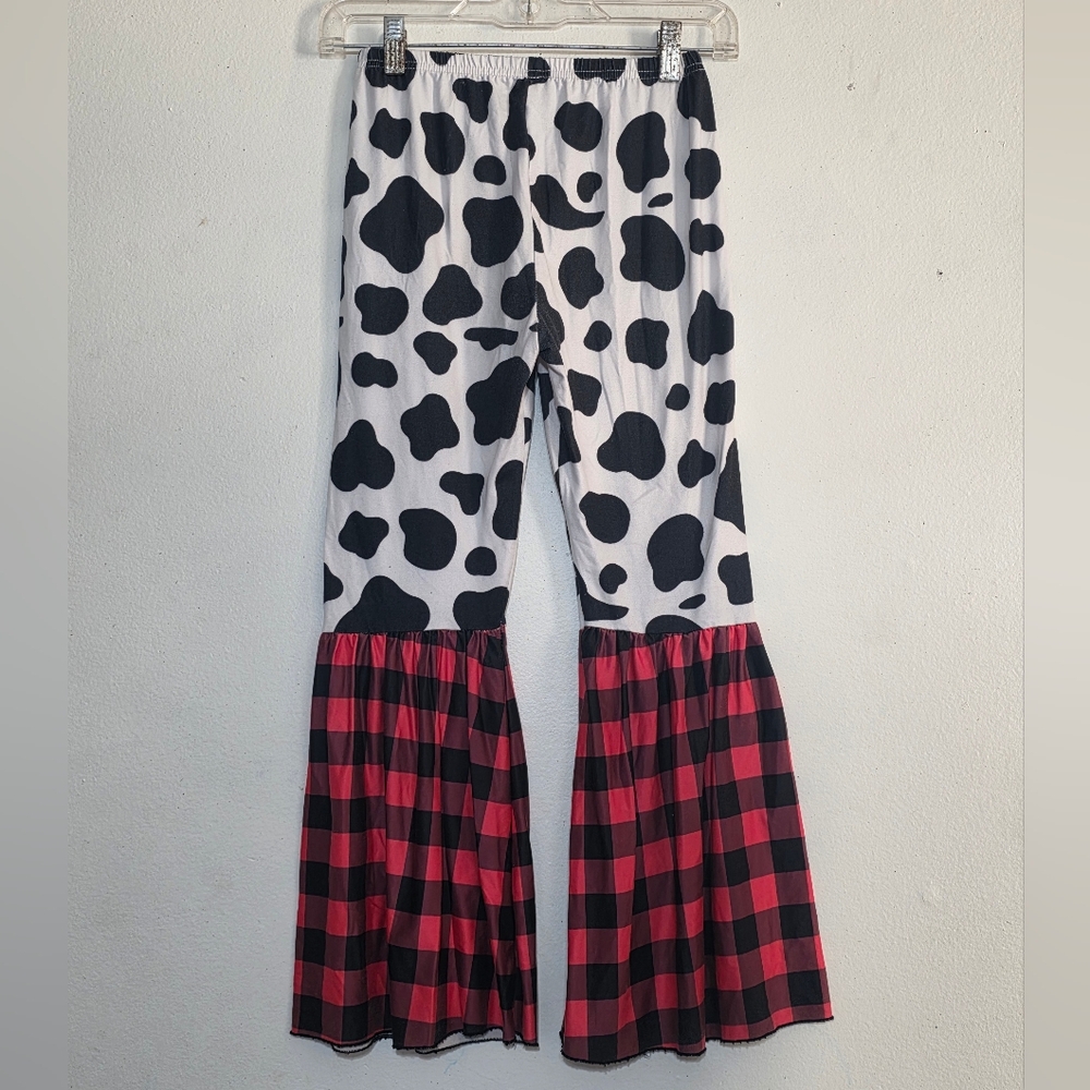 Cow Print and Plaid Flare Pants (0239)